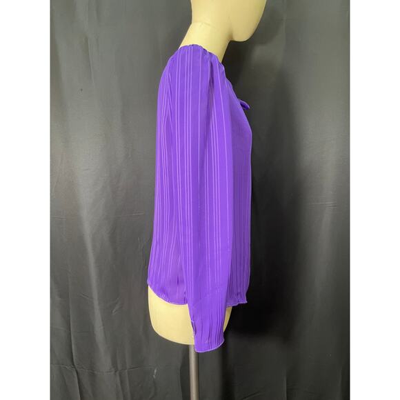 Vintage Rayon Purple Blouse, Marie Claire, Long Sleeves, Side Tie, Scoop Bottom - Picture 2 of 7